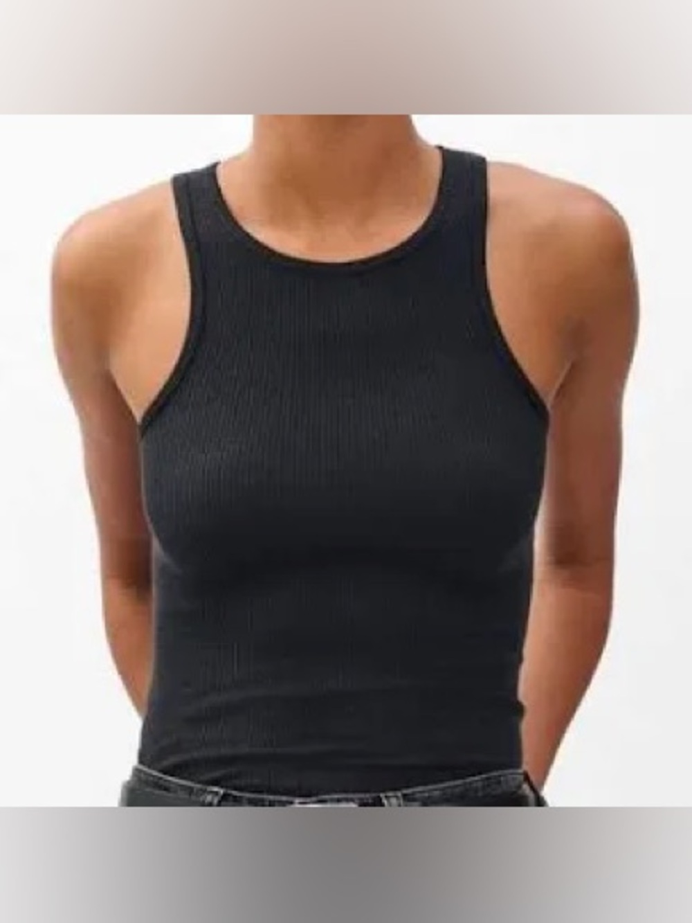 Women's Black Ribbed High-Neck Tank Top